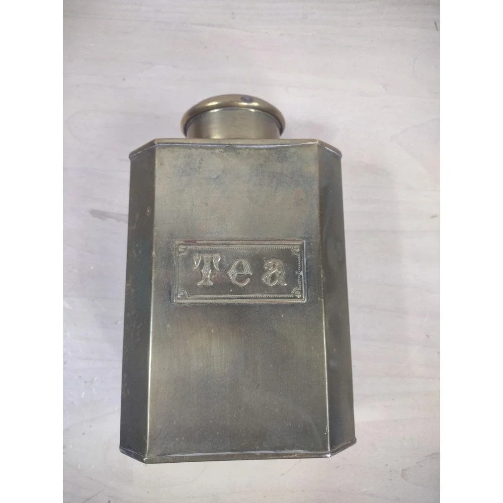 Vtg English Breakfast Tea Tin Brass Screw Top Container Canister TEA Spellout
